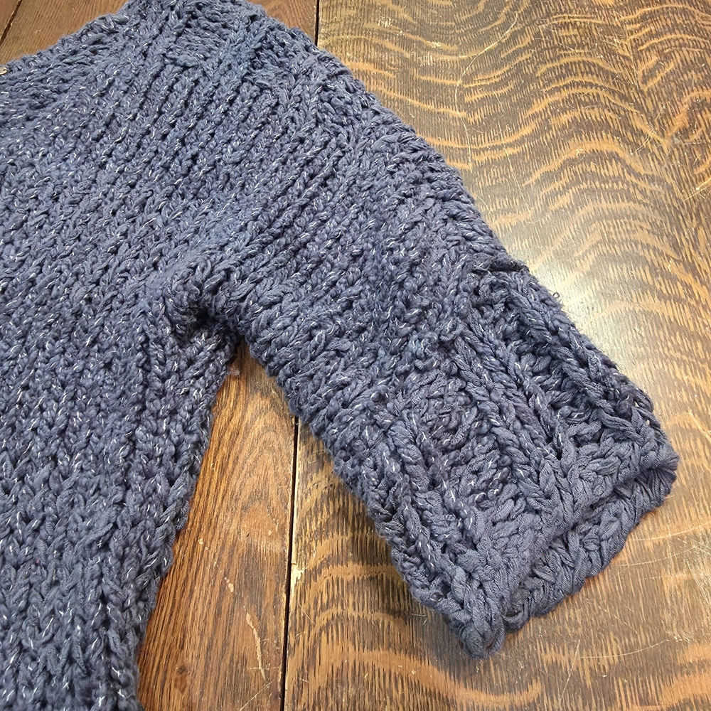 Free People Cozy Georgia Vneck navy blue chunky knit sweater 3/4 sleeve size S/P - Picture 5 of 9